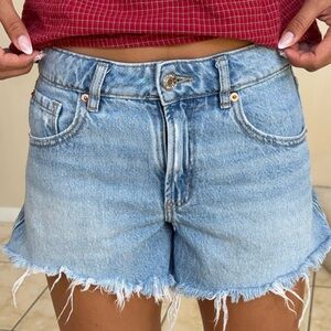 Garage Light Blue Frayed Jean Shorts
